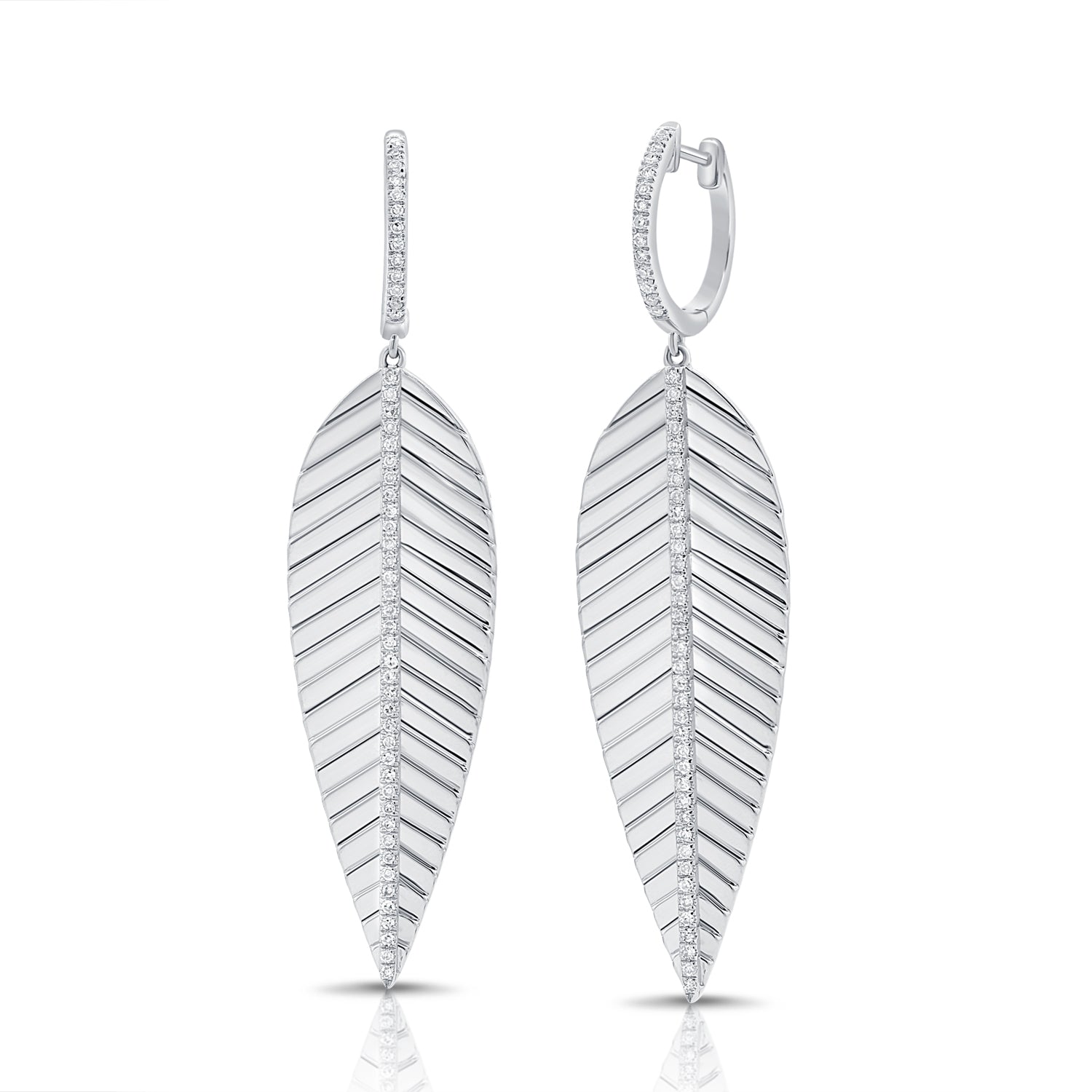 14K Gold Diamond Feather Dangle Earring - 0.32ct