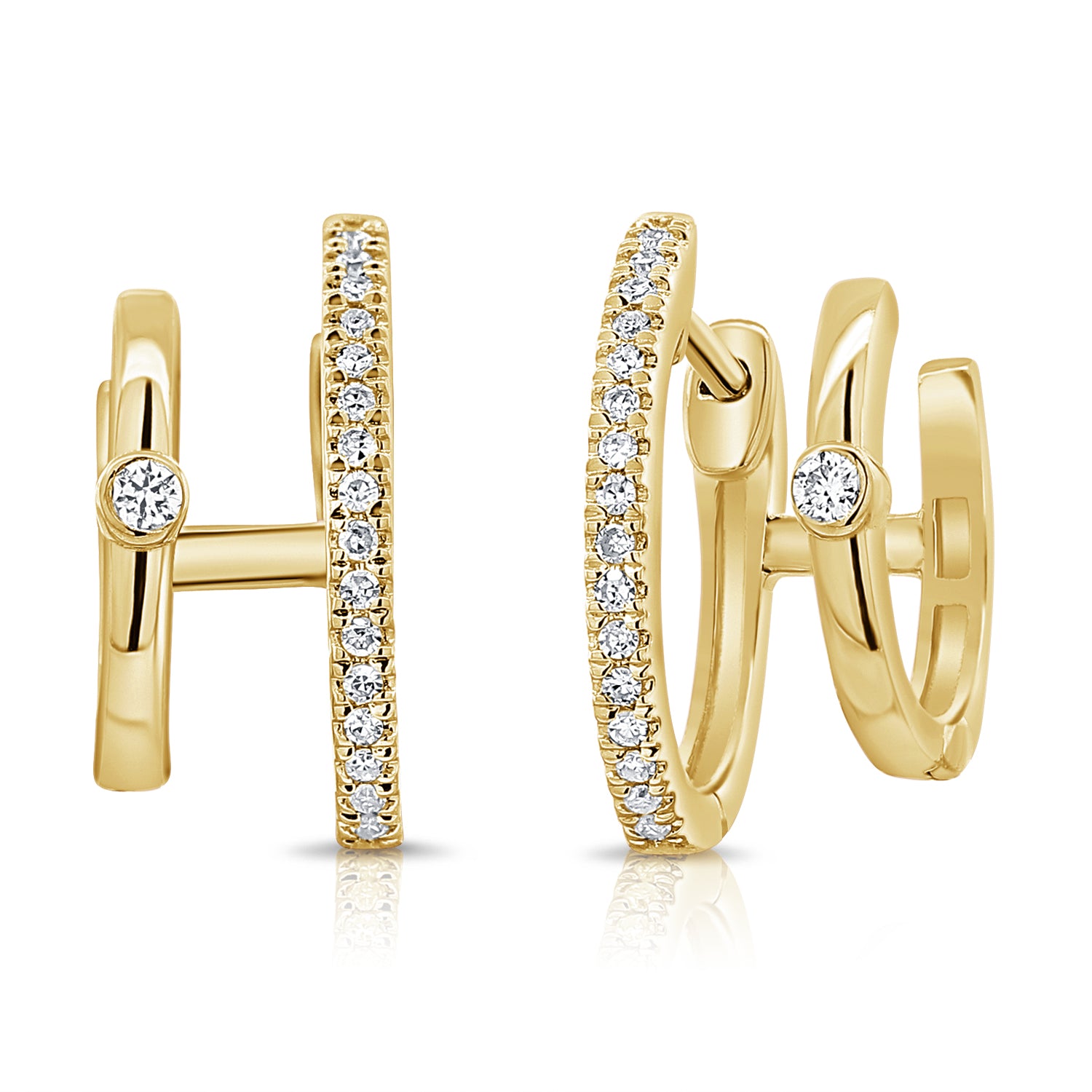 14K Gold Diamond Double Huggie Cuff Earrings - 0.13ct