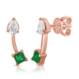 14K Gold Emerald & Diamond Stud Earrings