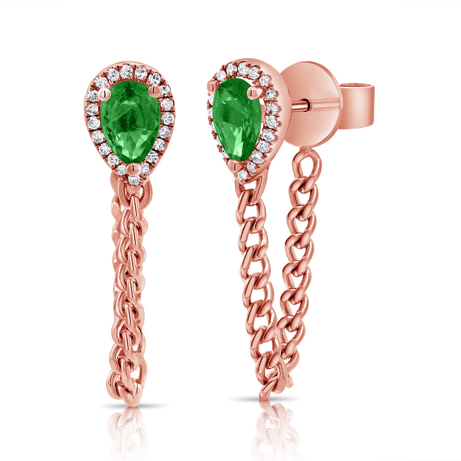 14K Gold Emerald & Diamond Dangle Earrings