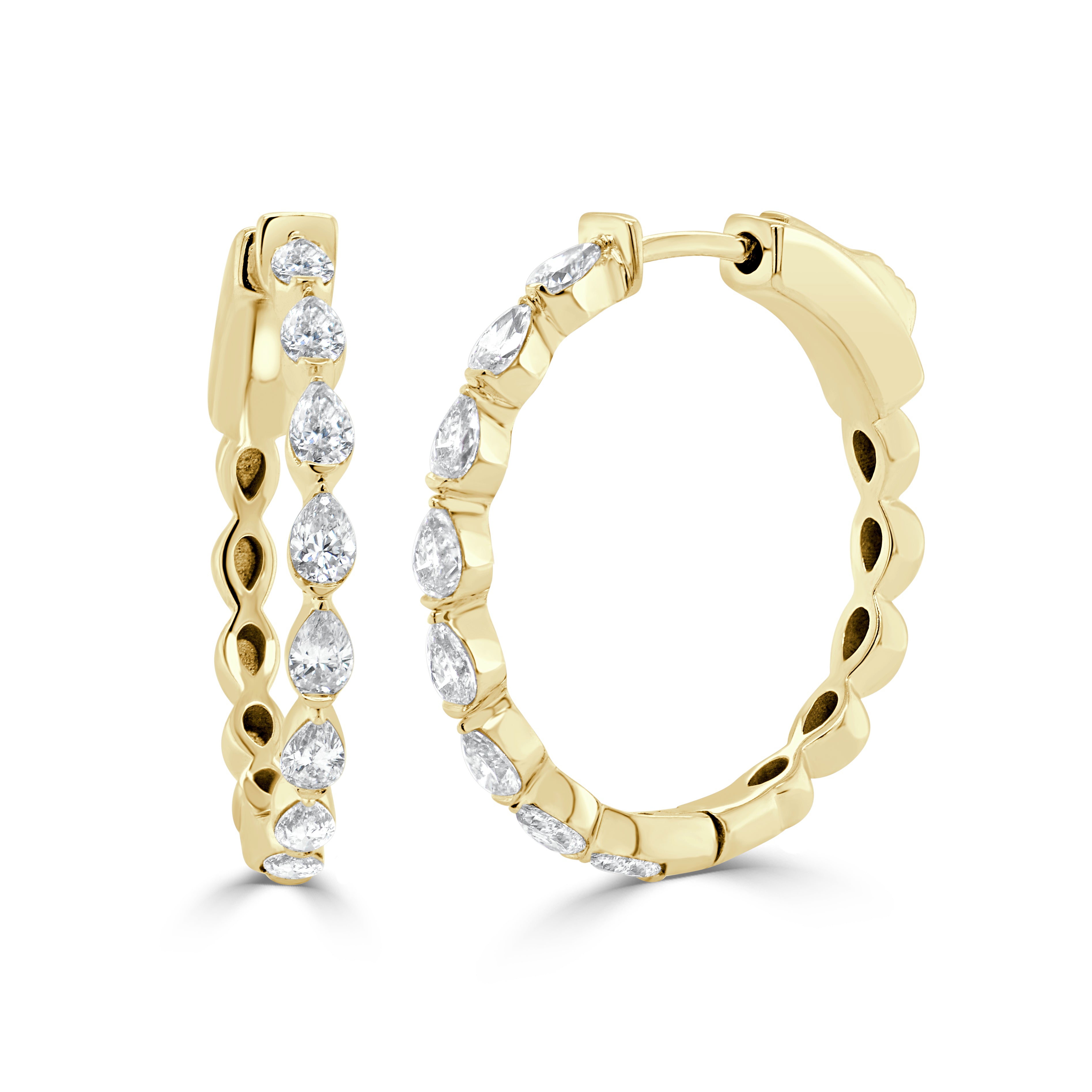 14K Gold & Pear-Shape Diamond Hoop Earrings - 1.00ct