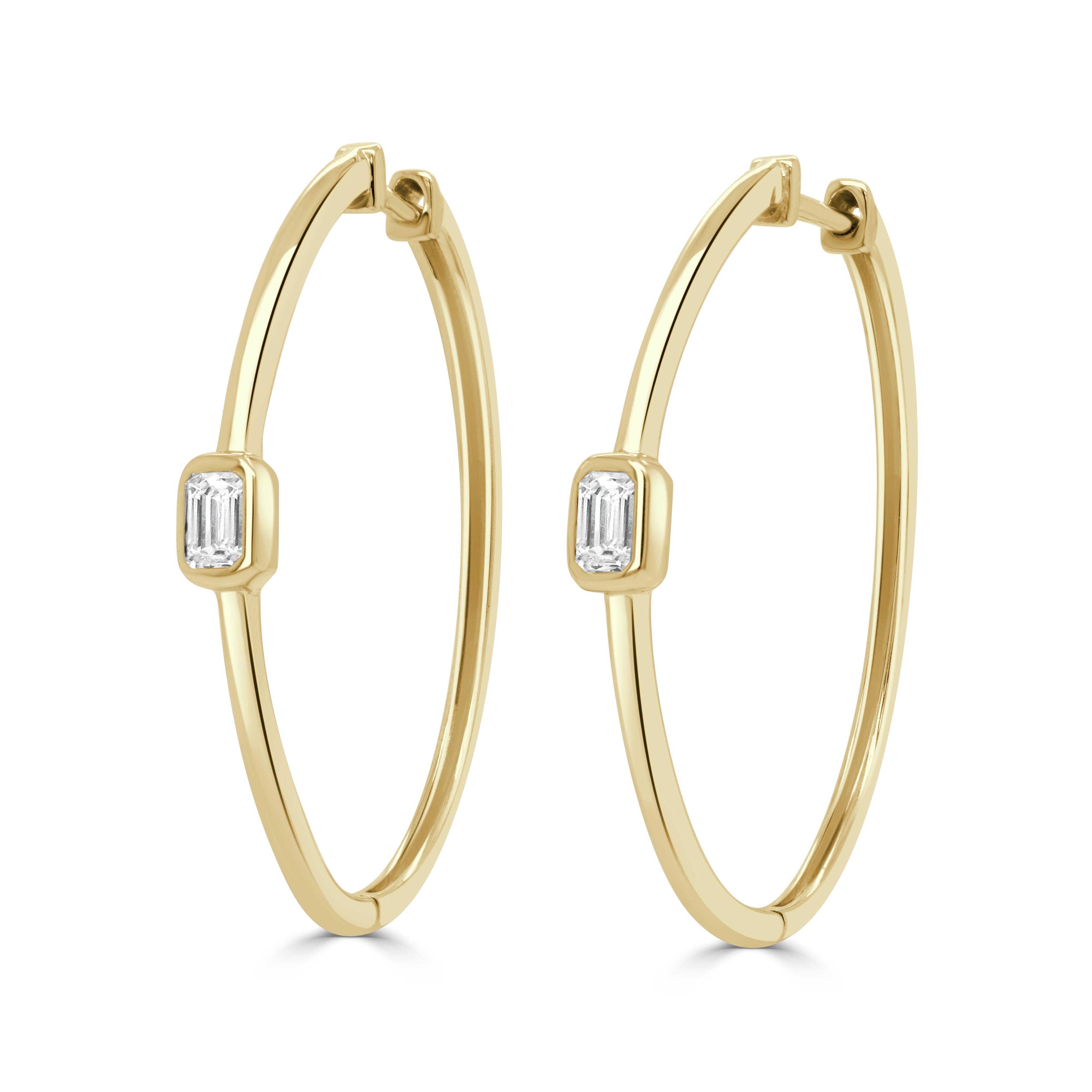 14K Gold Emerald Cut Hoop Earrings - 0.59ct