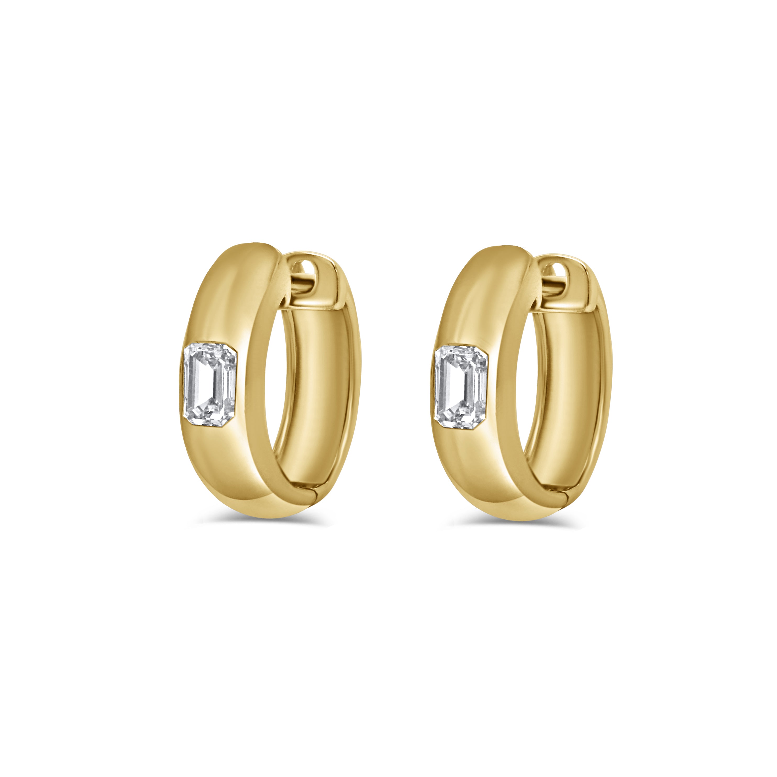 14K Gold & Emerald Cut Diamond Earrings - 0.62ct