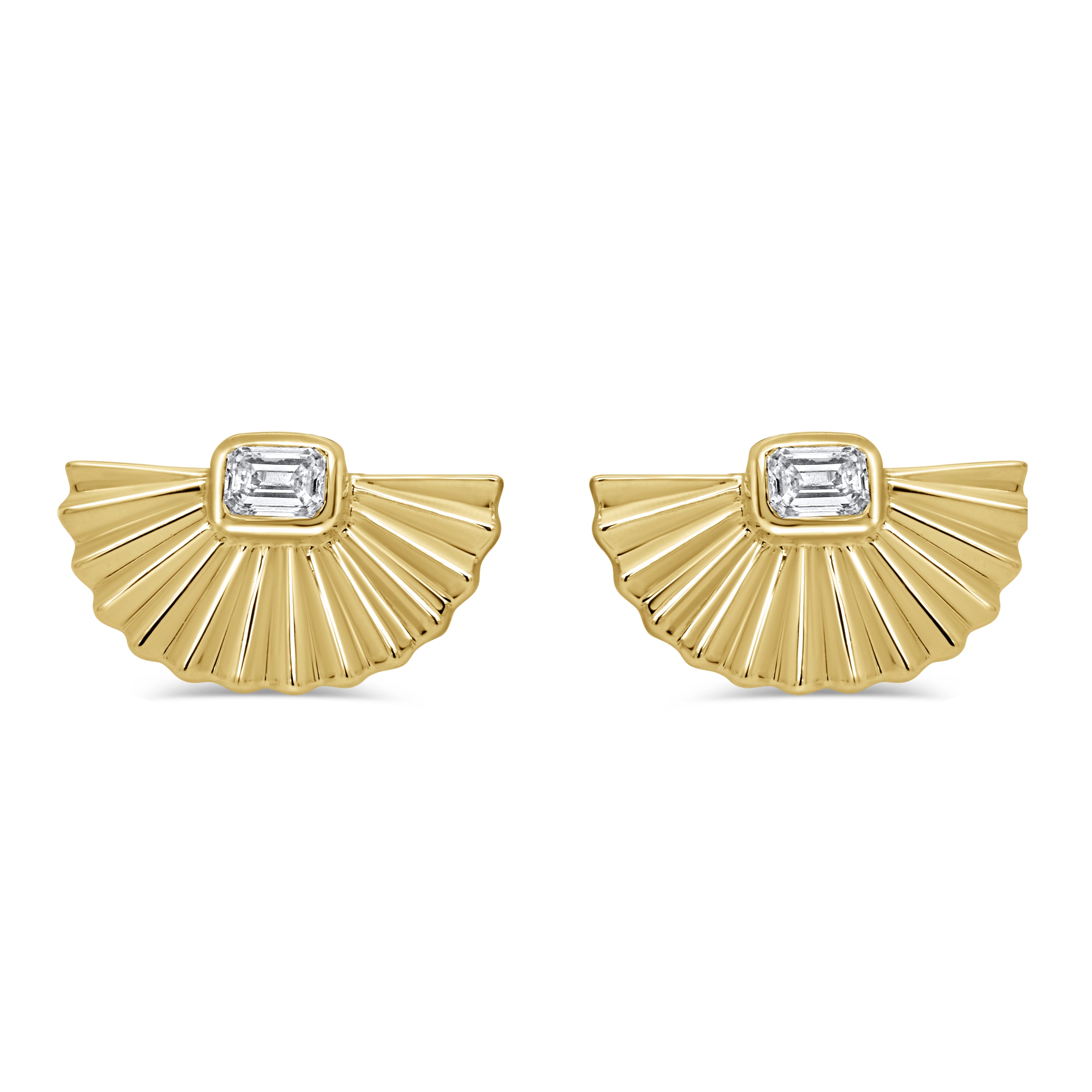 14K Gold & Emerald Cut Diamond Fan Earrings - 0.22ct