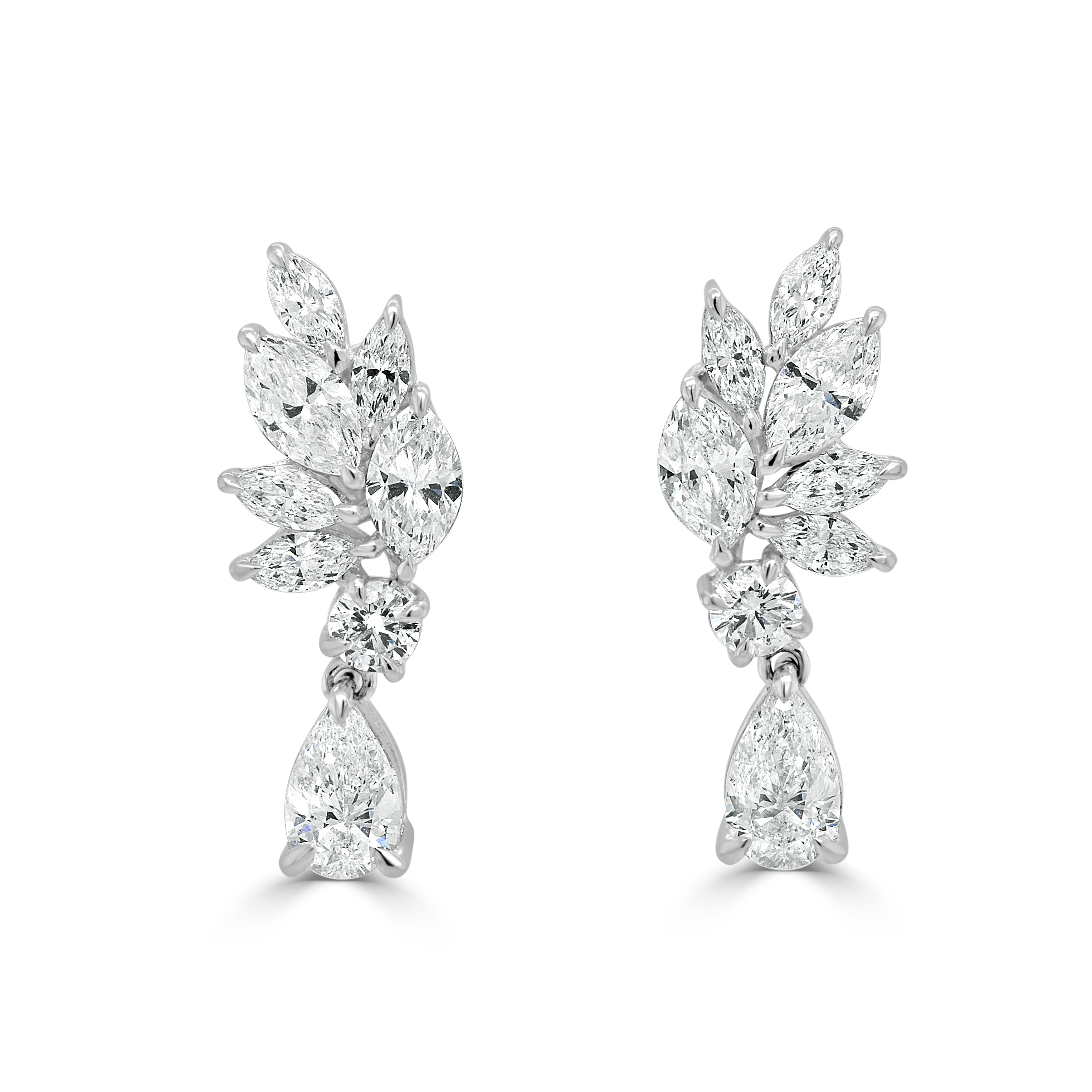 18K Gold Marquise & Pear Shape Diamond Earring - 3.62ct