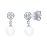 14K Gold Diamond Drop Pearl Earrings - 0.20ct