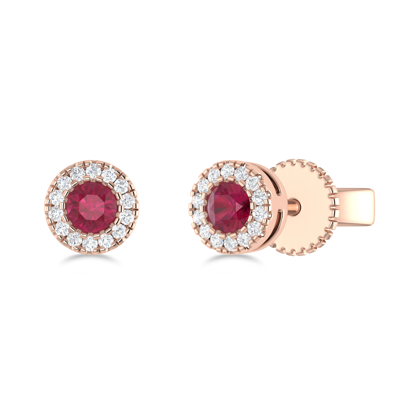 14K Gold Diamond & Ruby Circle Studs