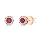 14K Gold Diamond & Ruby Circle Studs