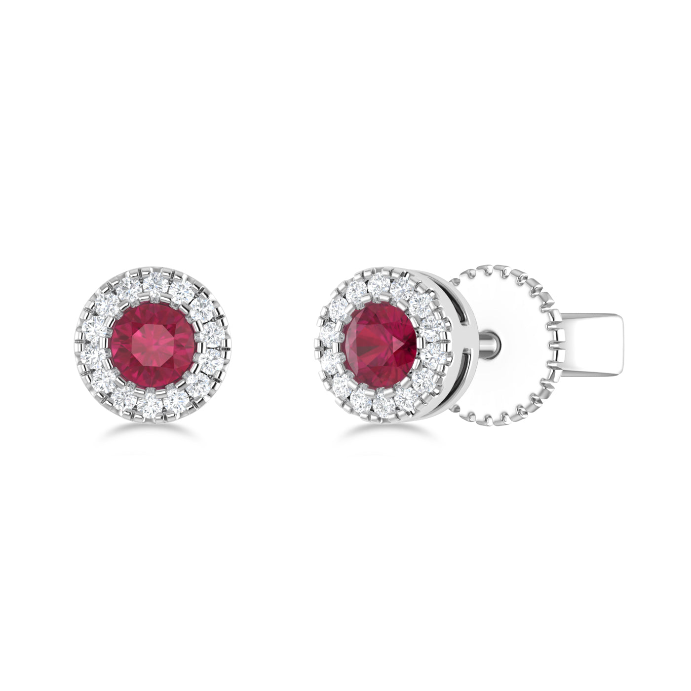 14K Gold Diamond & Ruby Circle Studs