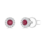 14K Gold Diamond & Ruby Circle Studs