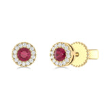 14K Gold Diamond & Ruby Circle Studs