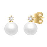 14K Gold Diamond & Pearl Stud Earrings