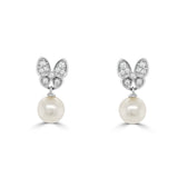 14K Gold Diamond Pearl Butterfly Earrings