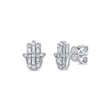 14K Gold & Diamond Hamsa Stud Earrings - 0.15ct