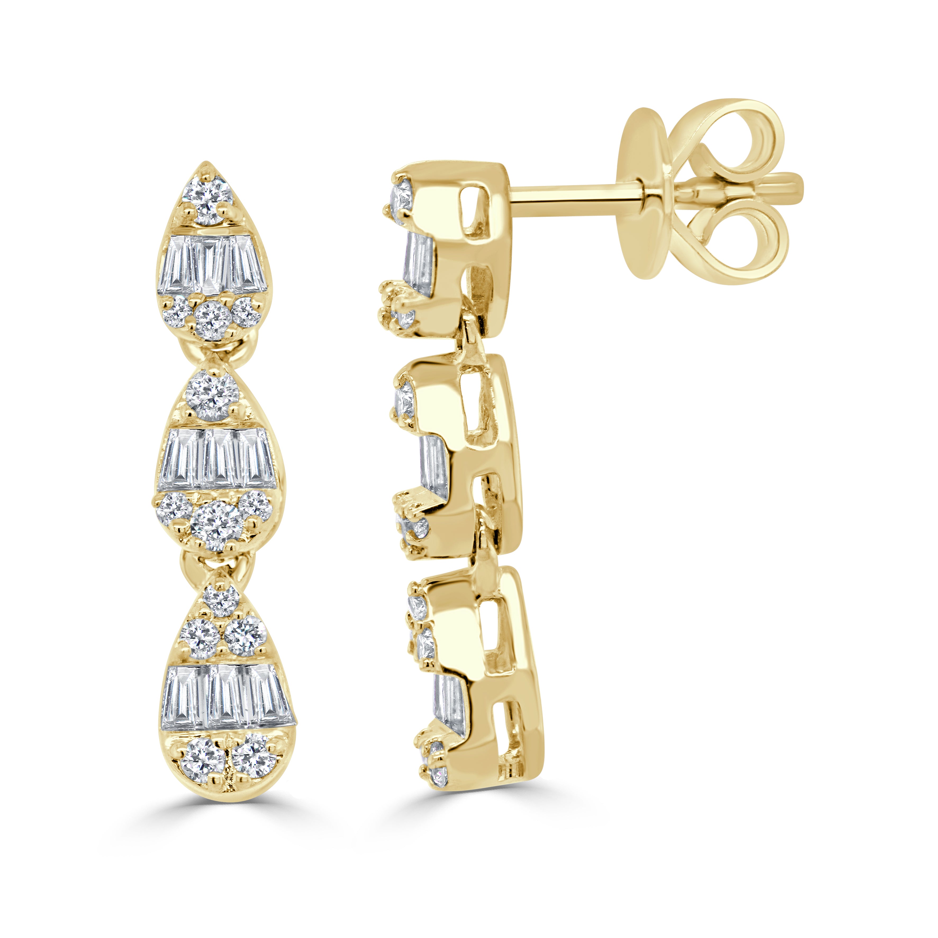 14k Gold & Baguette Diamond Drop Earrings - 0.31ct