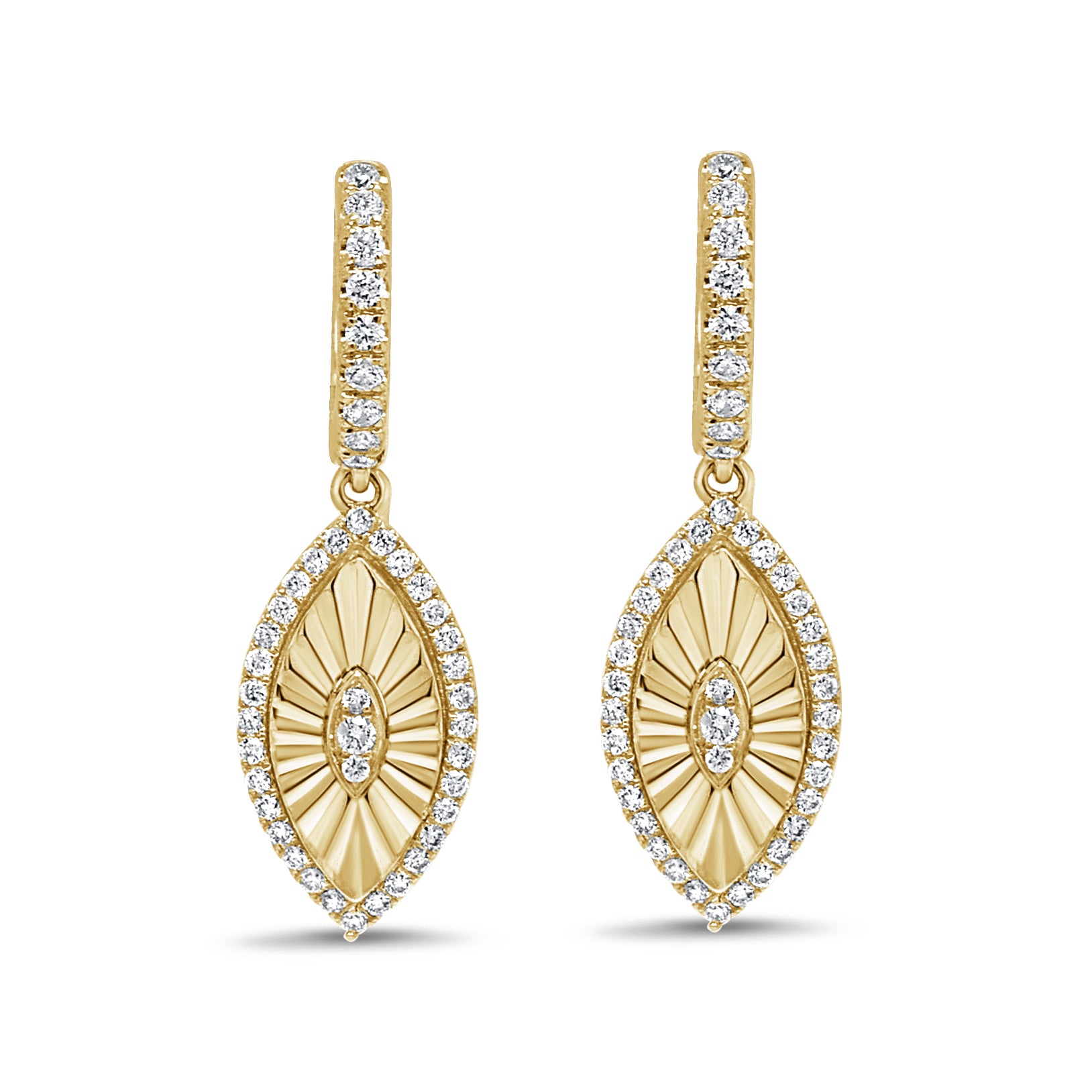 14K Gold & Diamond Fluted Dangle Earrings - 0.70ct