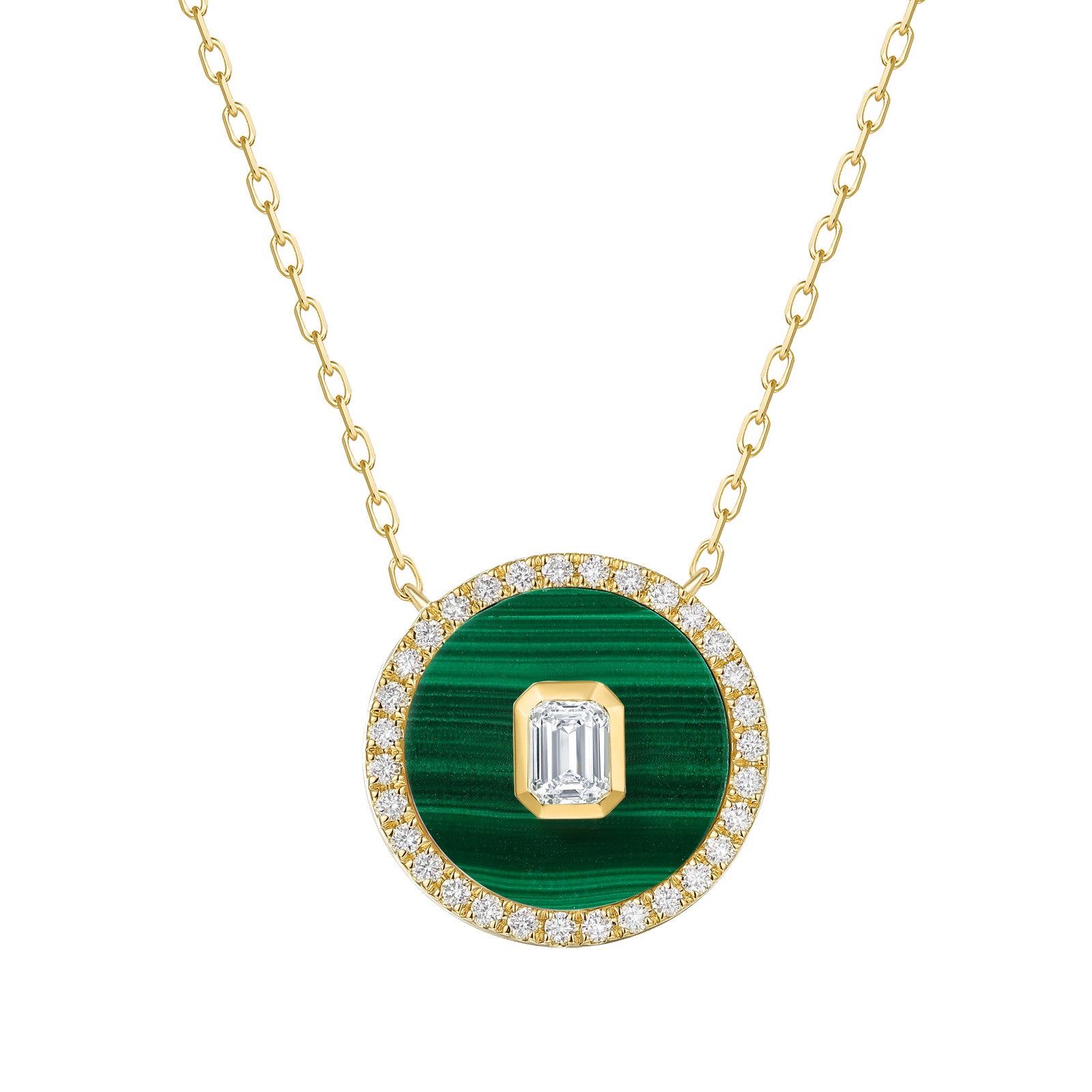 14K Gold Diamond & Malachite Medallion Necklace