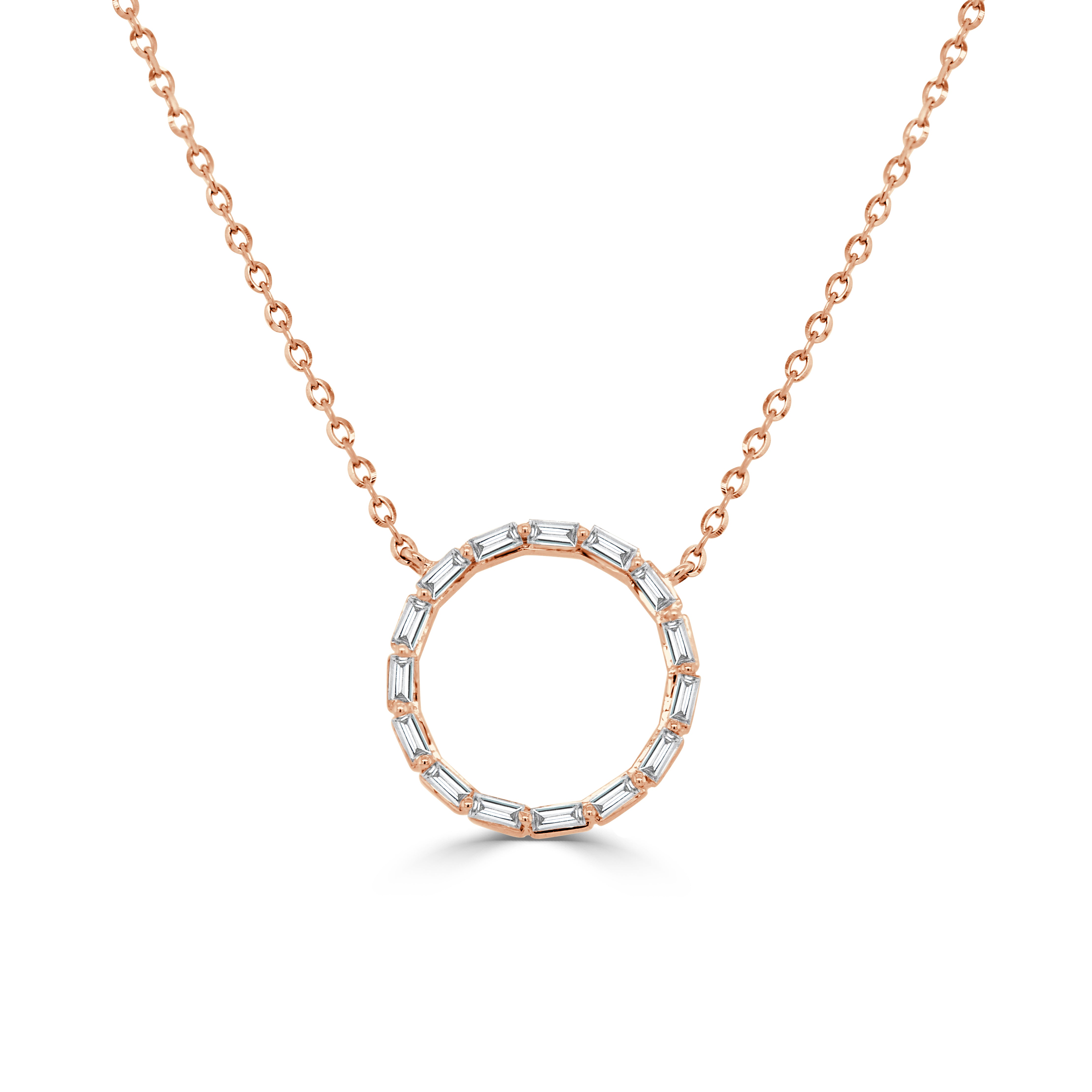 14K Gold & Baguette Diamond Open Circle Necklace - 0.17ct