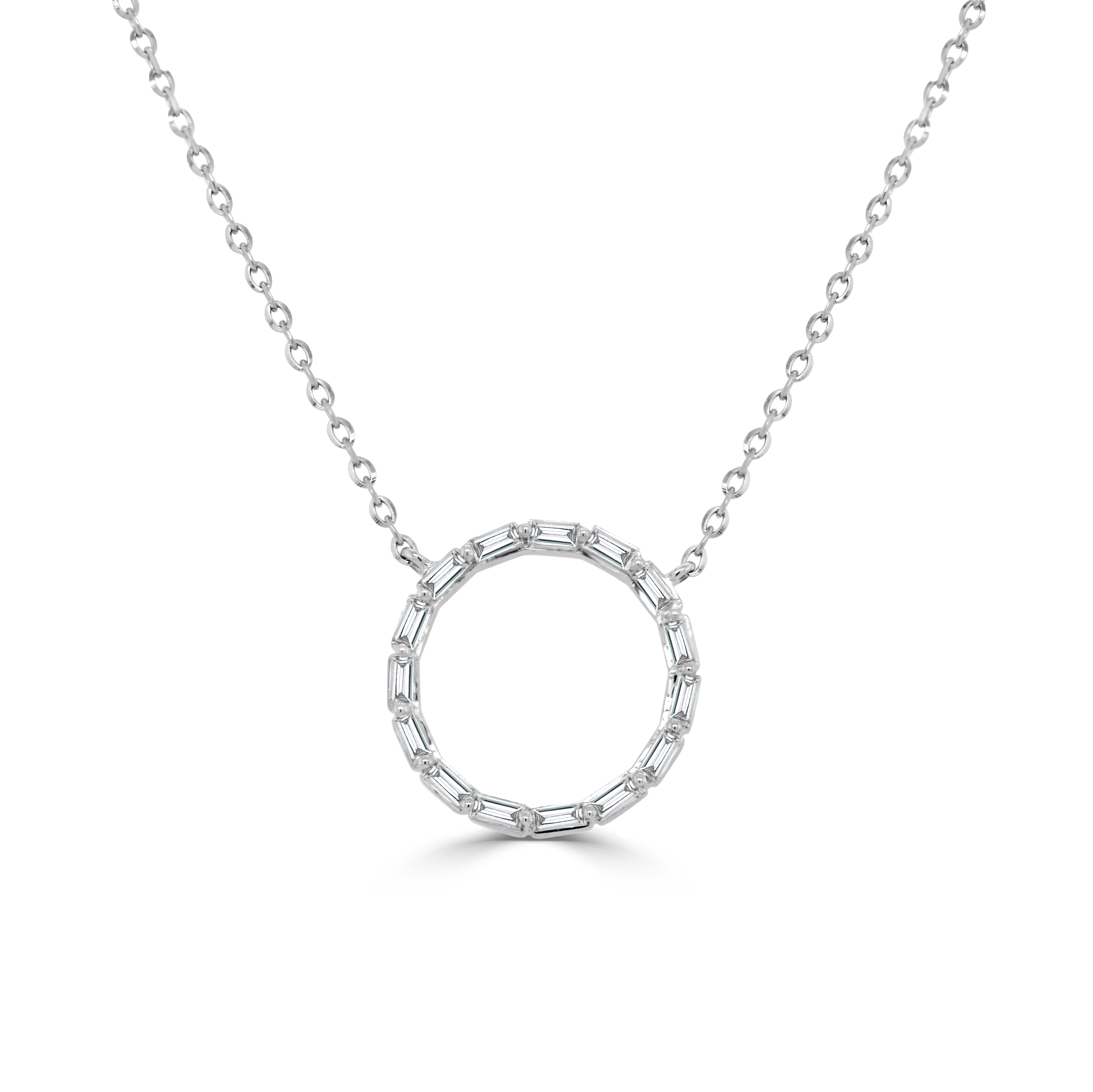 14K Gold & Baguette Diamond Open Circle Necklace - 0.17ct