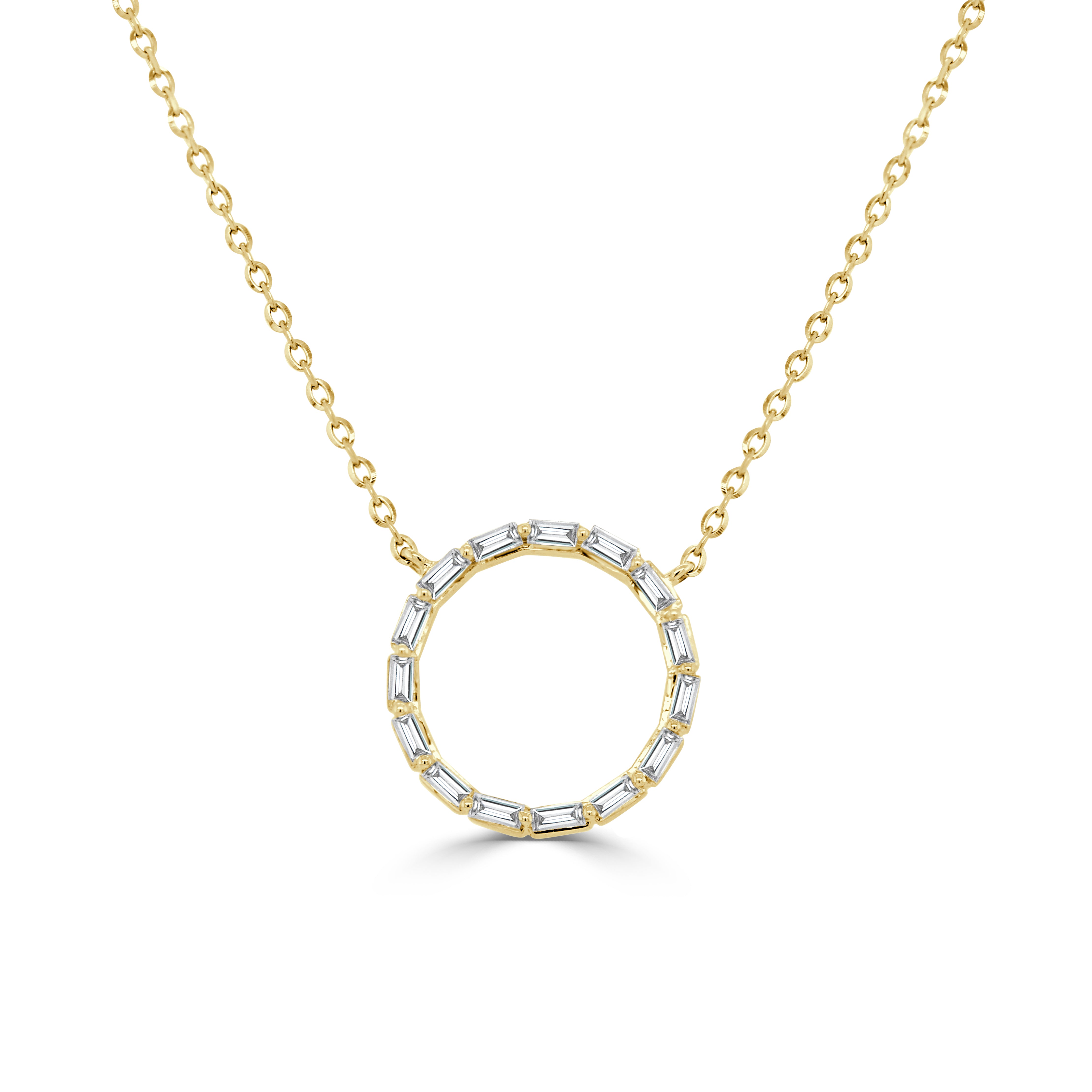 14K Gold & Baguette Diamond Open Circle Necklace - 0.17ct