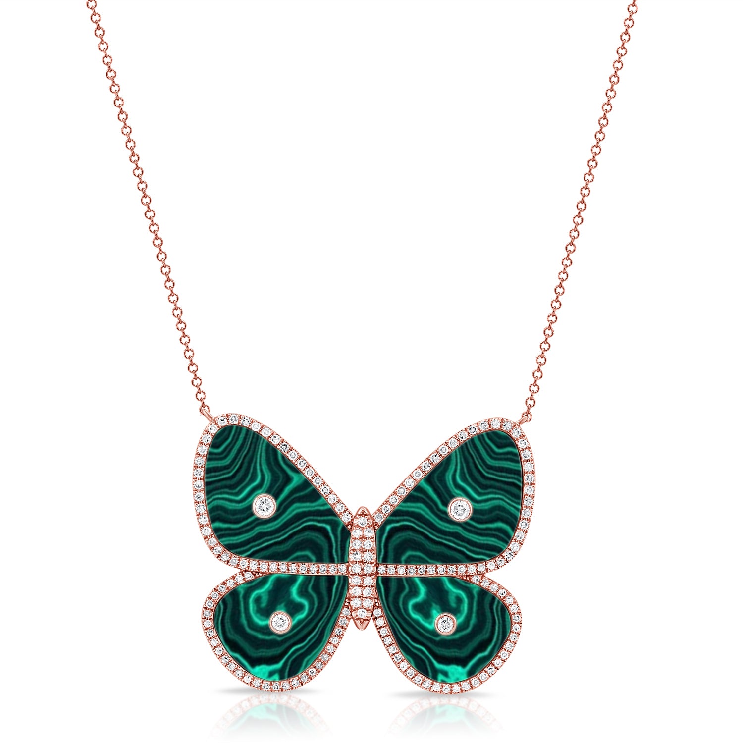 14K Gold Malachite & Diamond Butterfly Neckalce