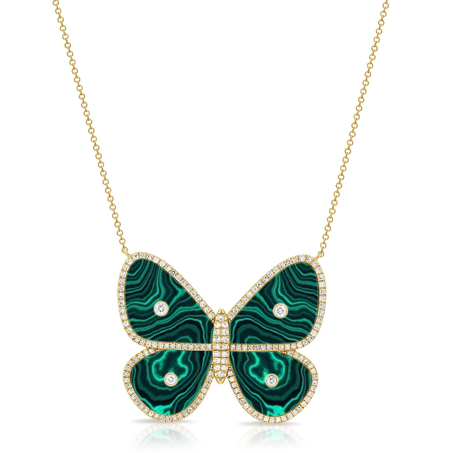 14K Gold Malachite & Diamond Butterfly Neckalce