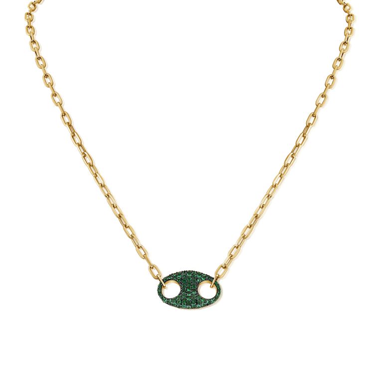 14K Gold & Green Emerald Link Necklace - 0.95ct