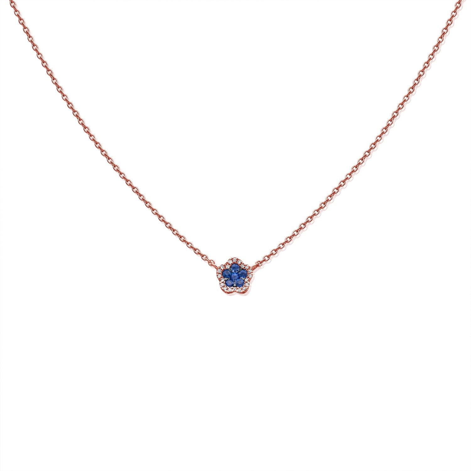 14K Gold Sapphire & Diamond Flower Necklace