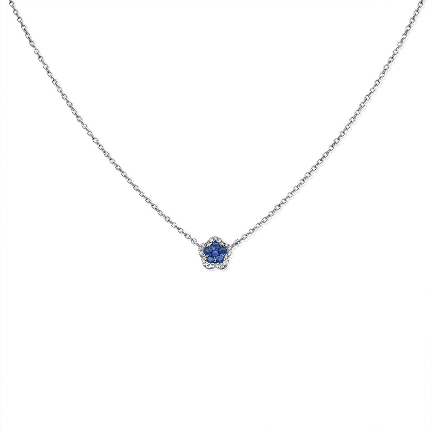 14K Gold Sapphire & Diamond Flower Necklace