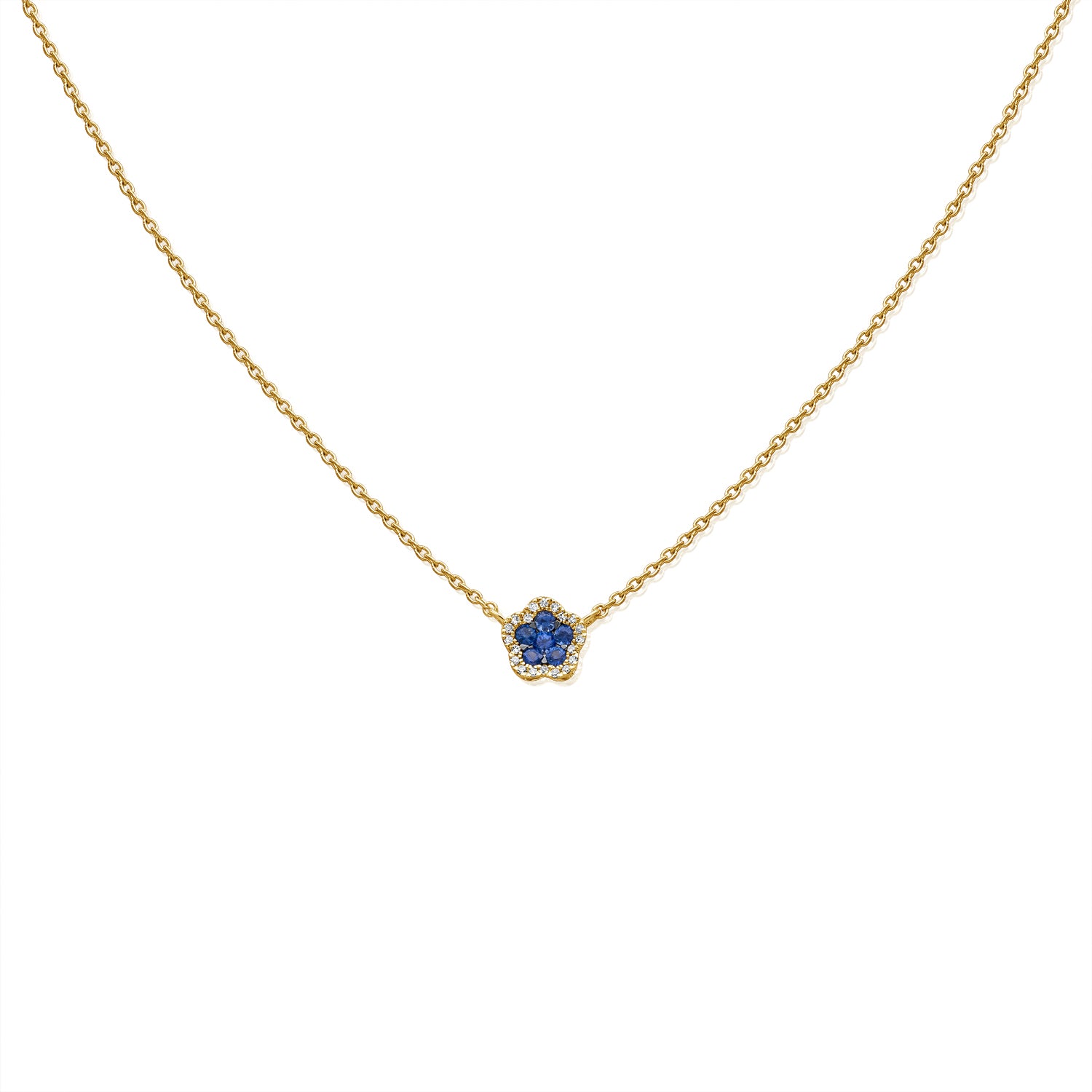 14K Gold Sapphire & Diamond Flower Necklace