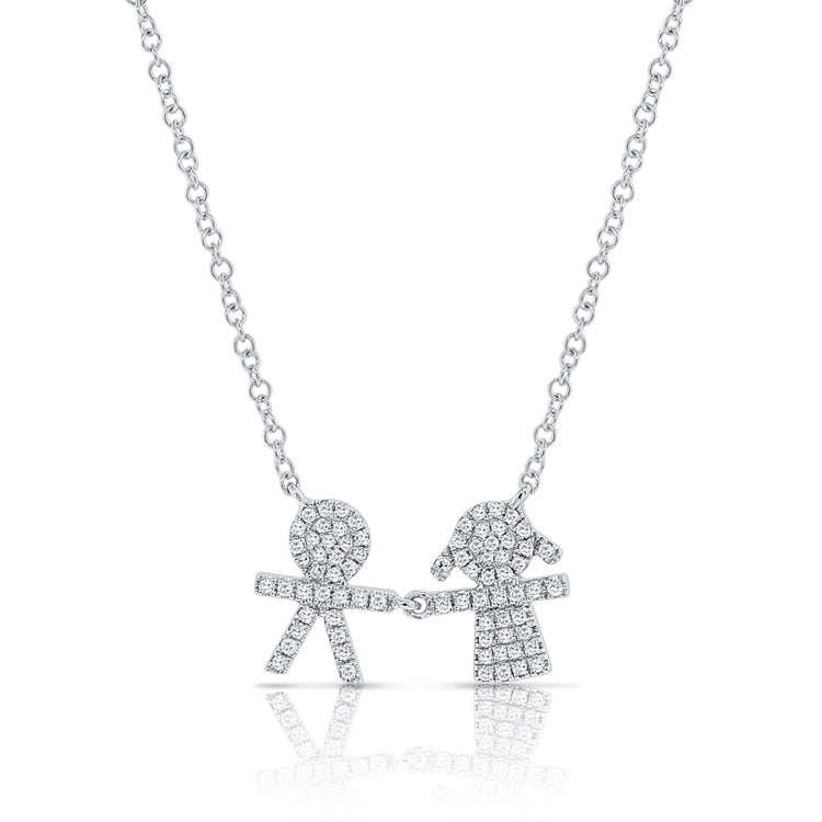 14k Gold & Diamond Boy and Girl Necklace - 0.19ct