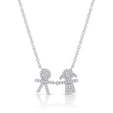 14k Gold & Diamond Boy and Girl Necklace - 0.19ct