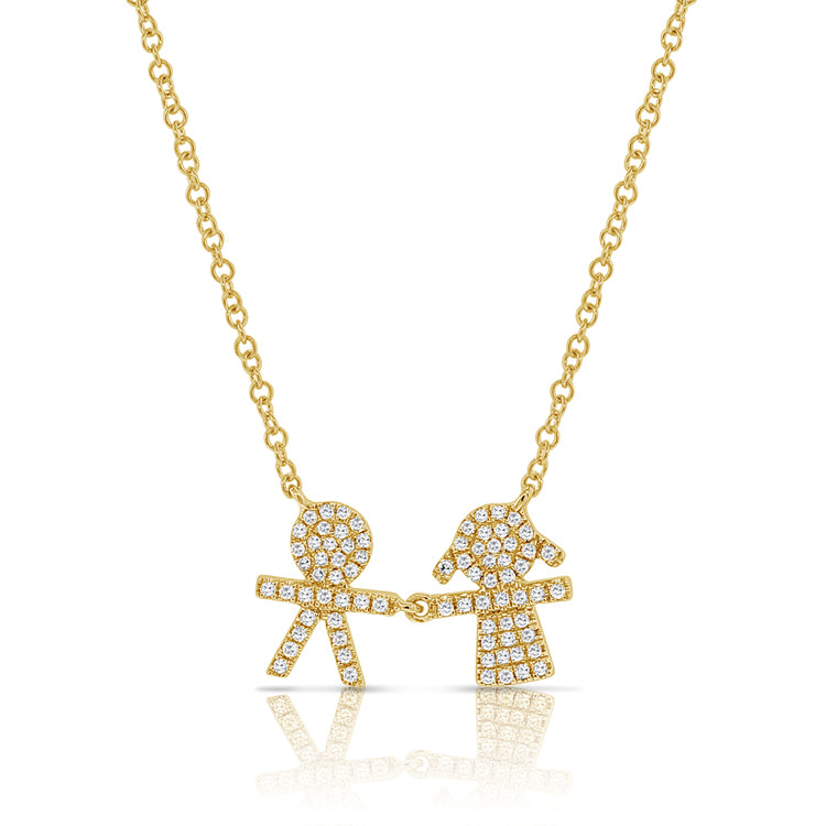 14k Gold & Diamond Boy and Girl Necklace - 0.19ct