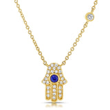 14K Gold Sapphire & Diamond Hand Pendant - 0.12ct