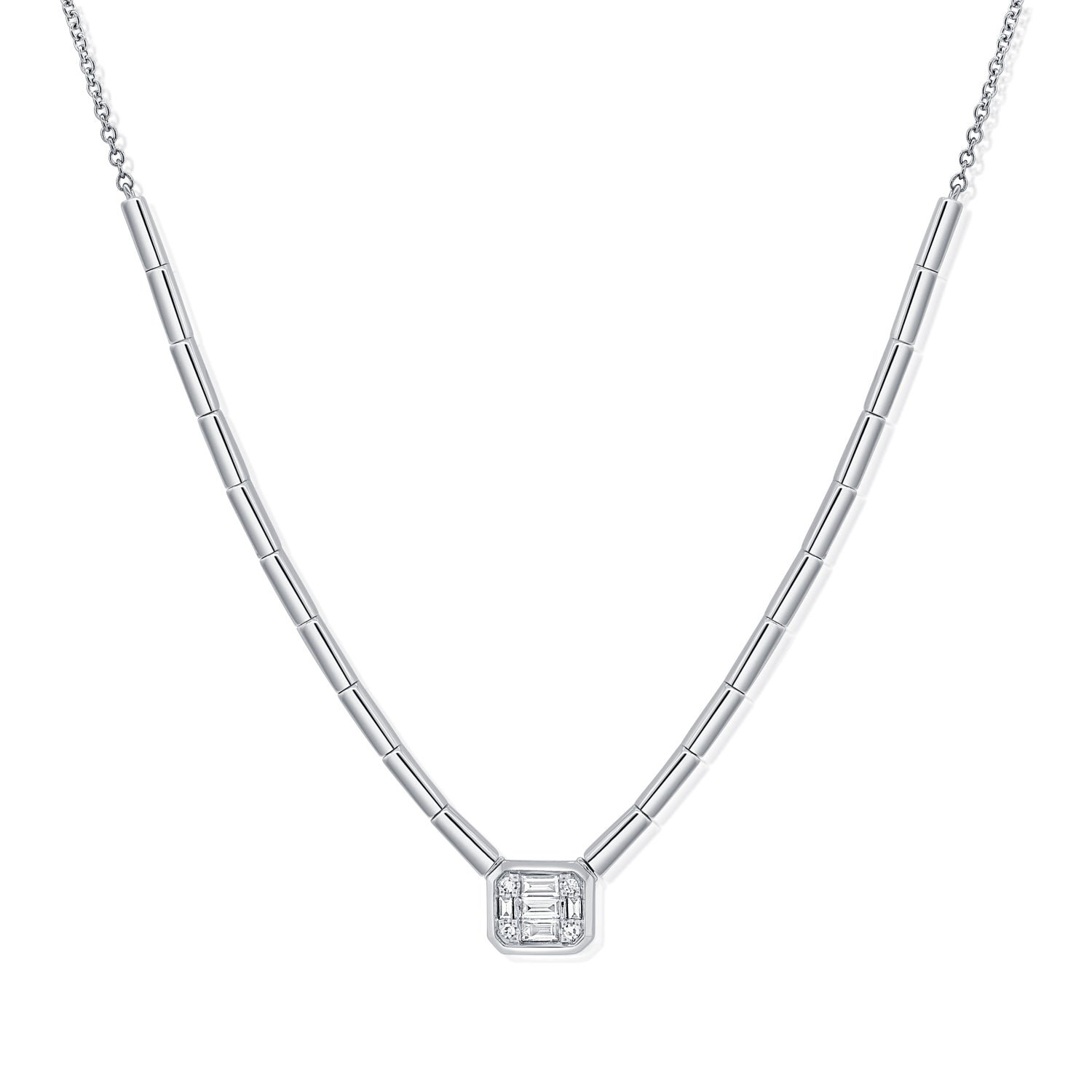 14K Gold & Baguette Diamond Necklace - 0.19ct