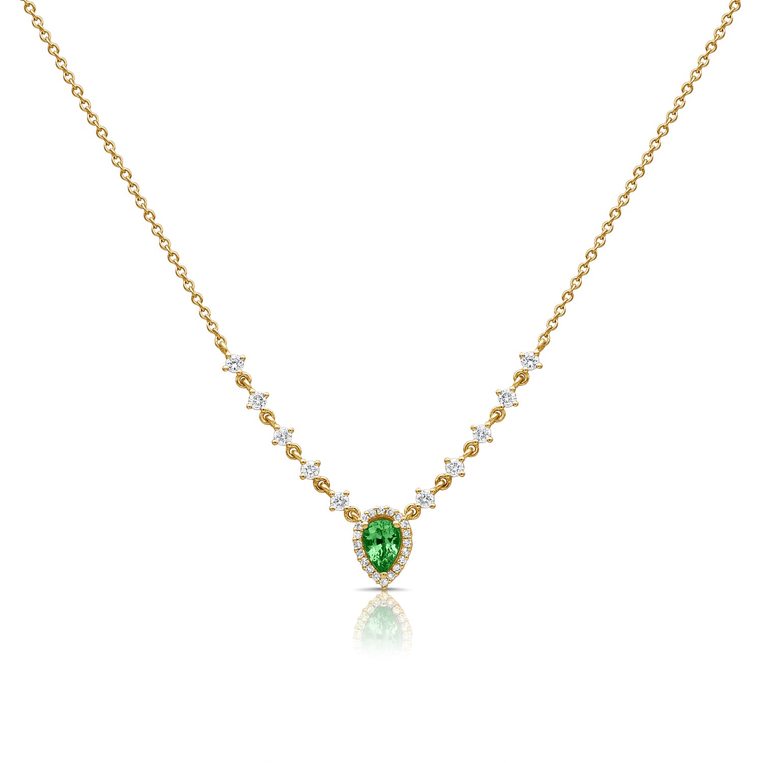 14K Gold Emerald & Diamond Necklace