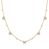 14K Gold & Diamond Butterfly Station Necklace 0.50ct