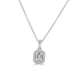 14k Gold Round and Emerald Cut Diamond Pendant Necklace - 0.25ct