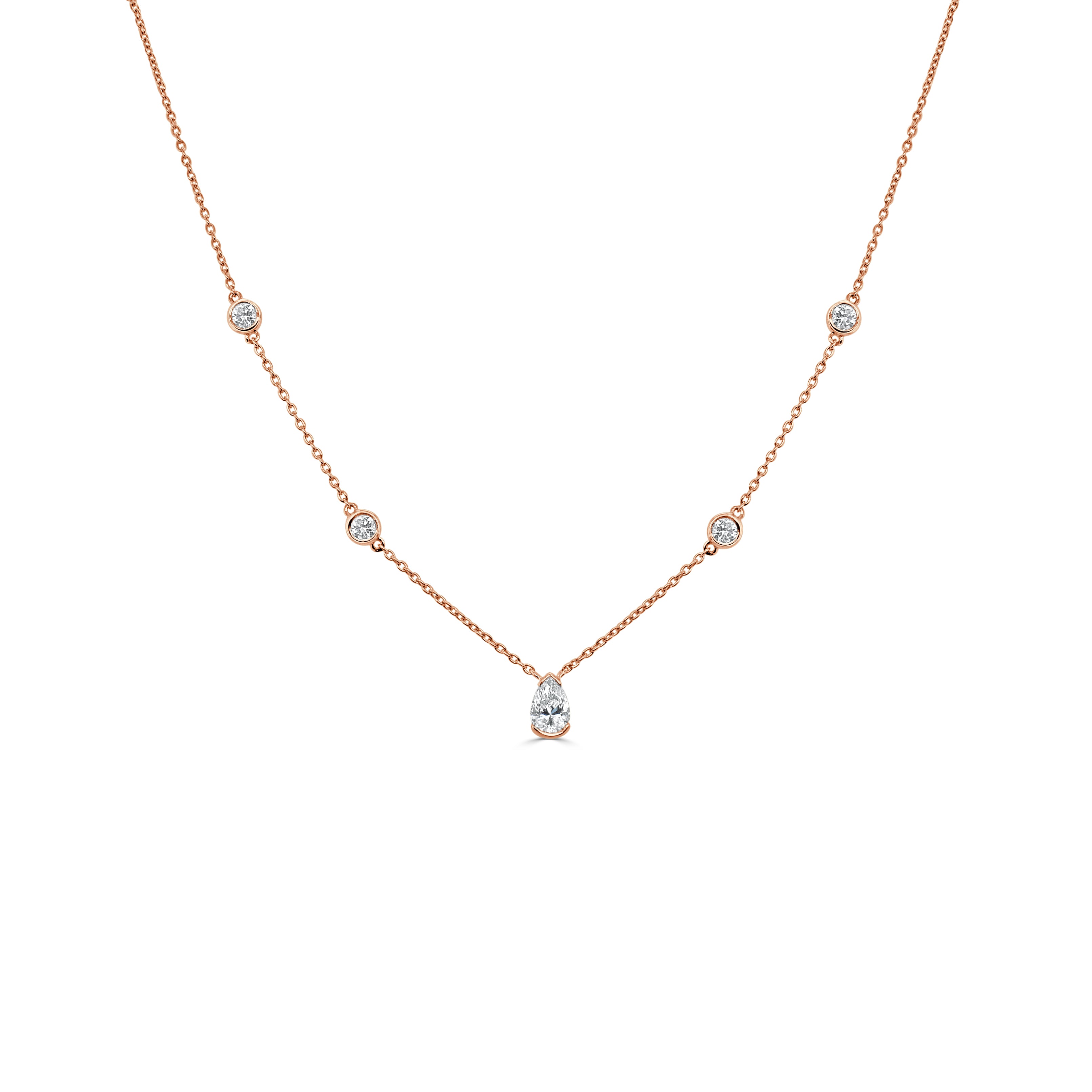 14K Gold & Pear-Shaped Diamond Station Necklace - 0.59ct