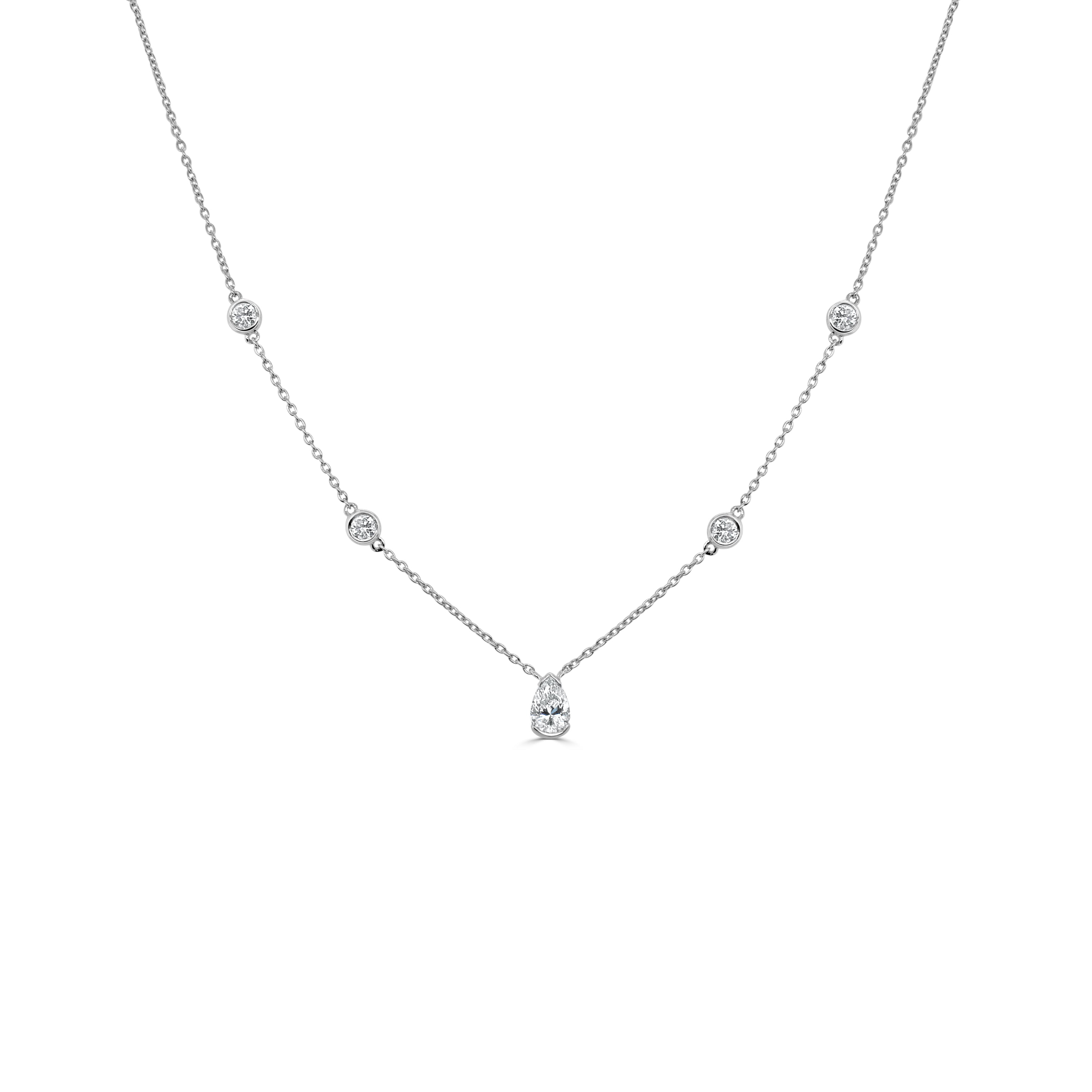 14K Gold & Pear-Shaped Diamond Station Necklace - 0.59ct