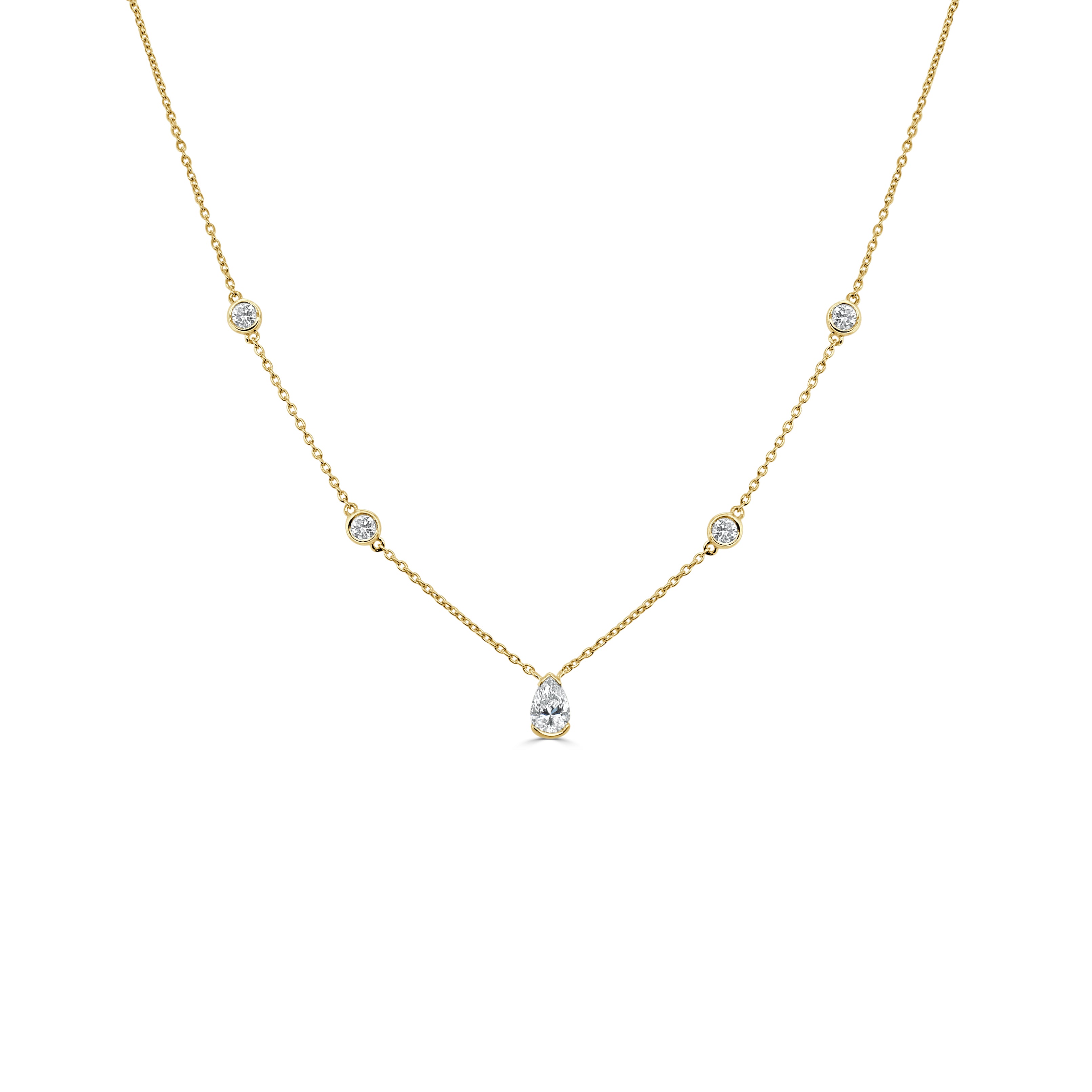 14K Gold & Pear-Shaped Diamond Station Necklace - 0.59ct