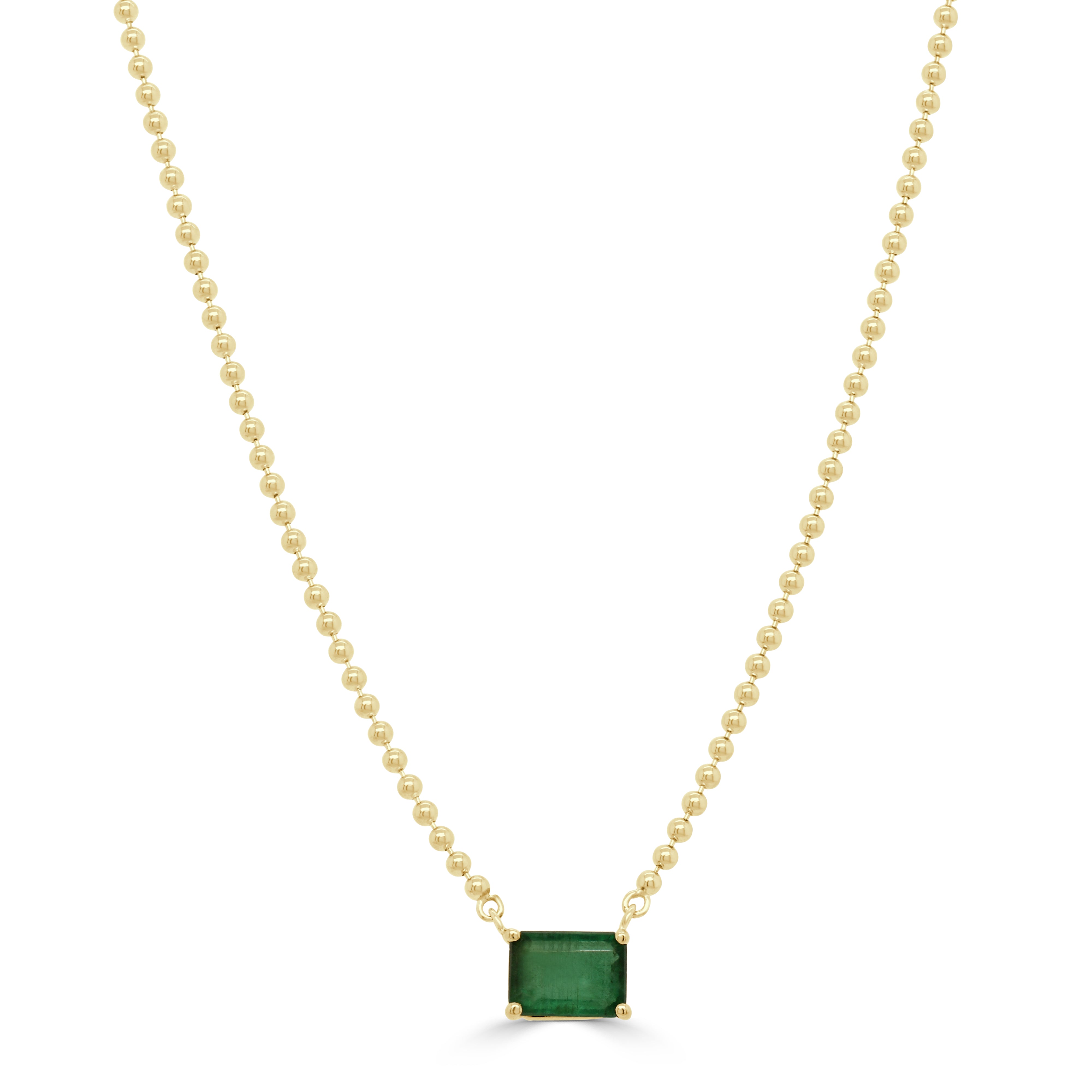 14K Gold & Emerald Bead Chain Necklace - 0.90ct