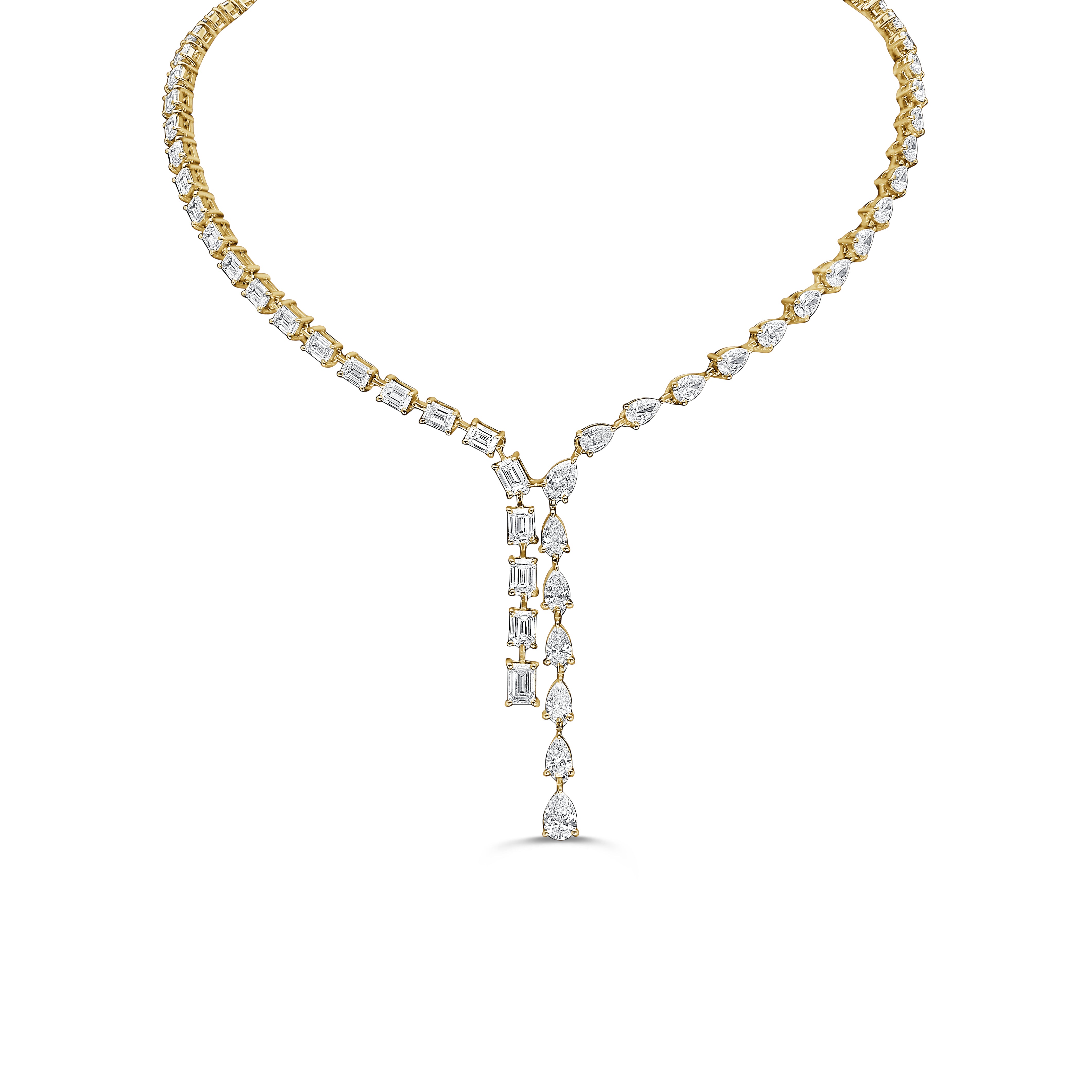 18K Gold Pear & Emerald Cut Diamond Necklace - 16.79ct