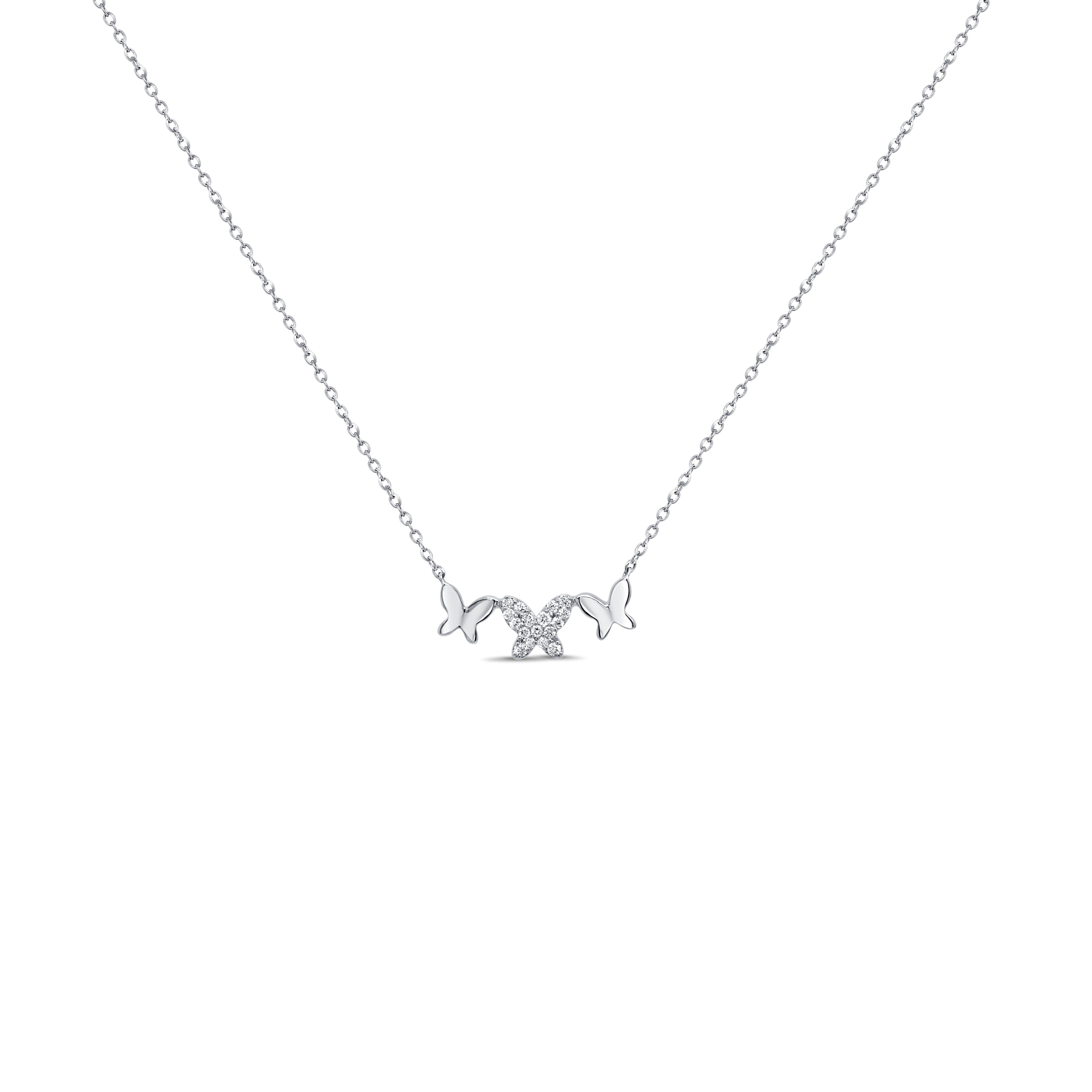 14K Gold & Diamond Triple Butterfly Necklace - 0.09ct