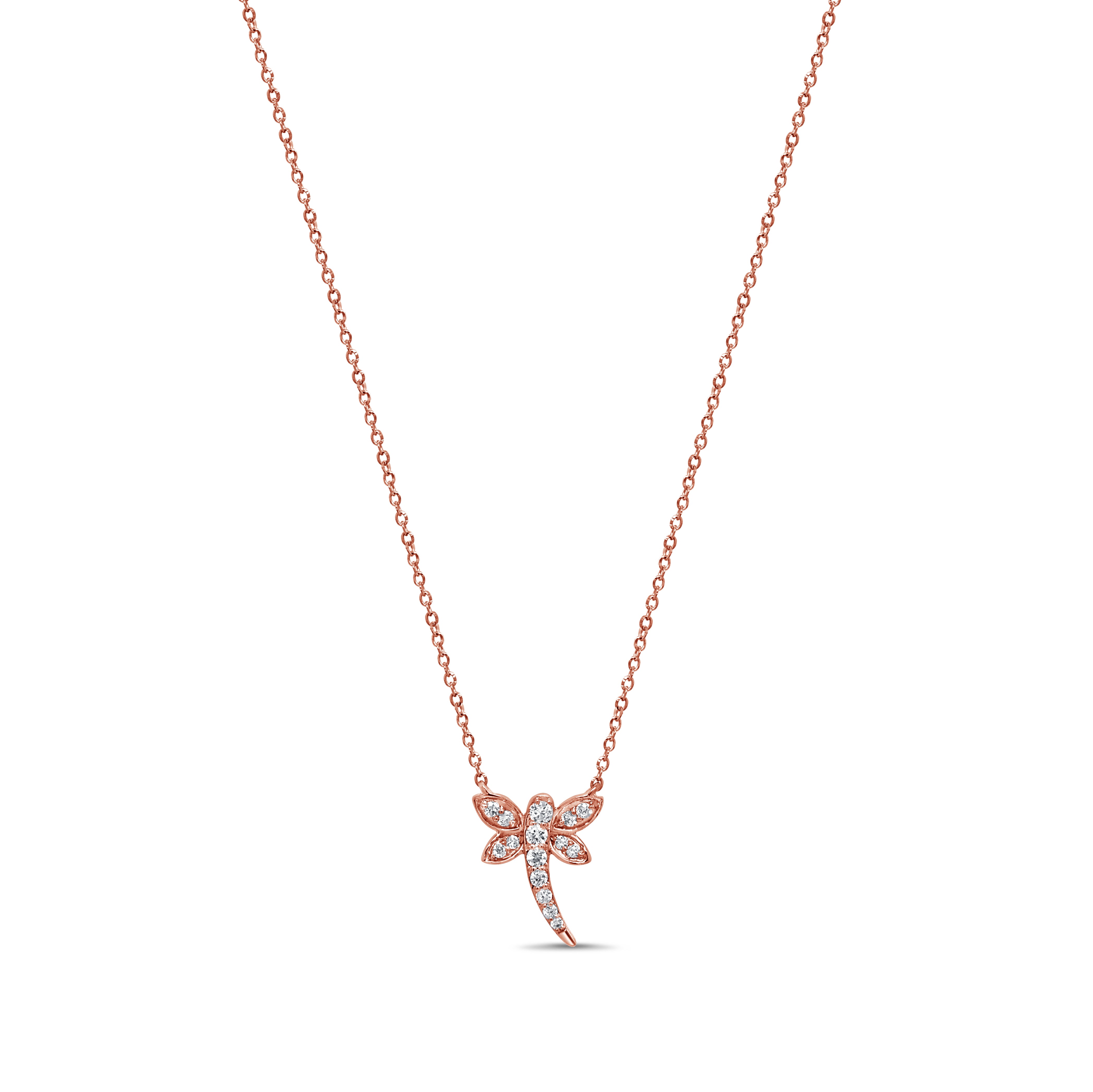 14K Gold Diamond Dragonfly Necklace - 0.13ct