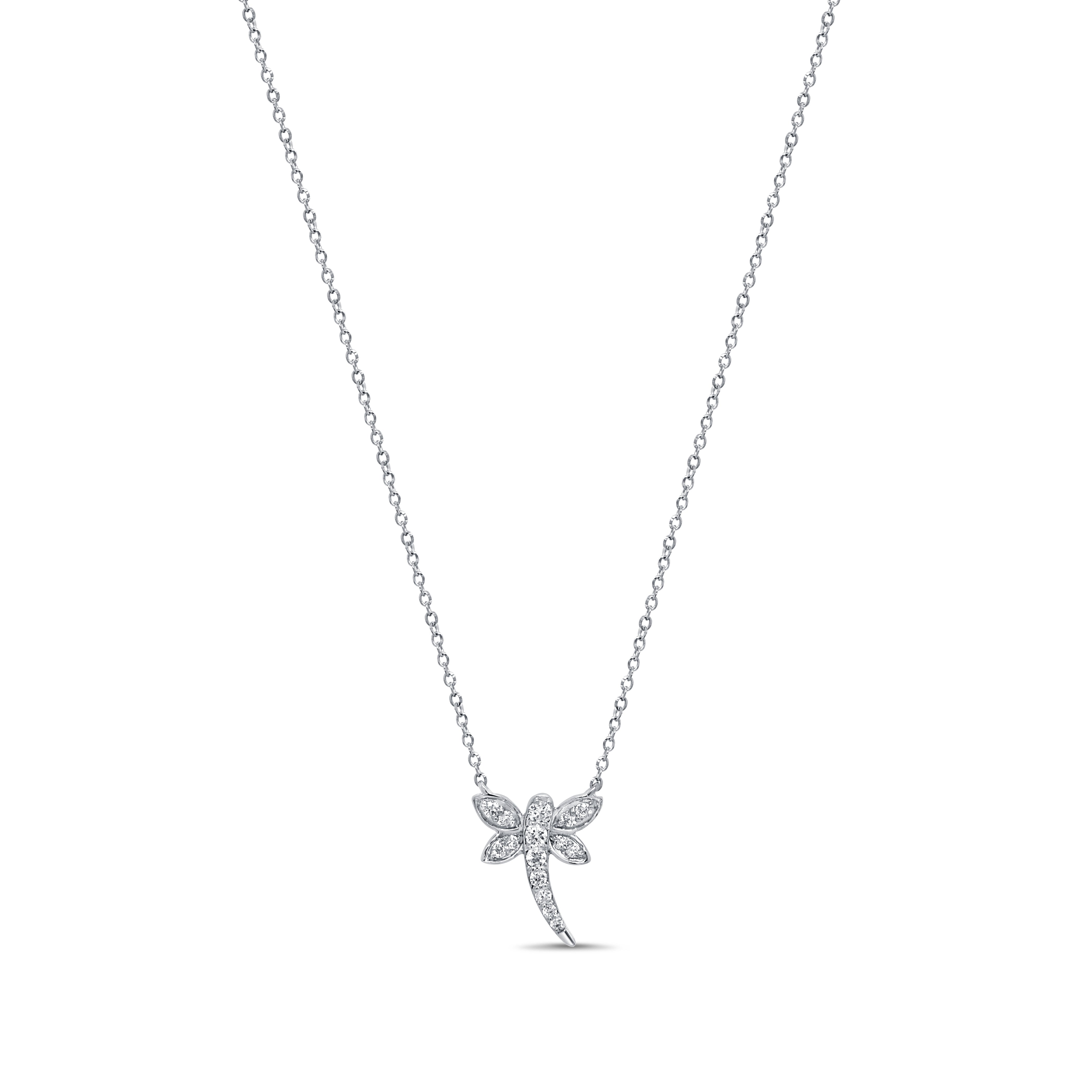 14K Gold Diamond Dragonfly Necklace - 0.13ct