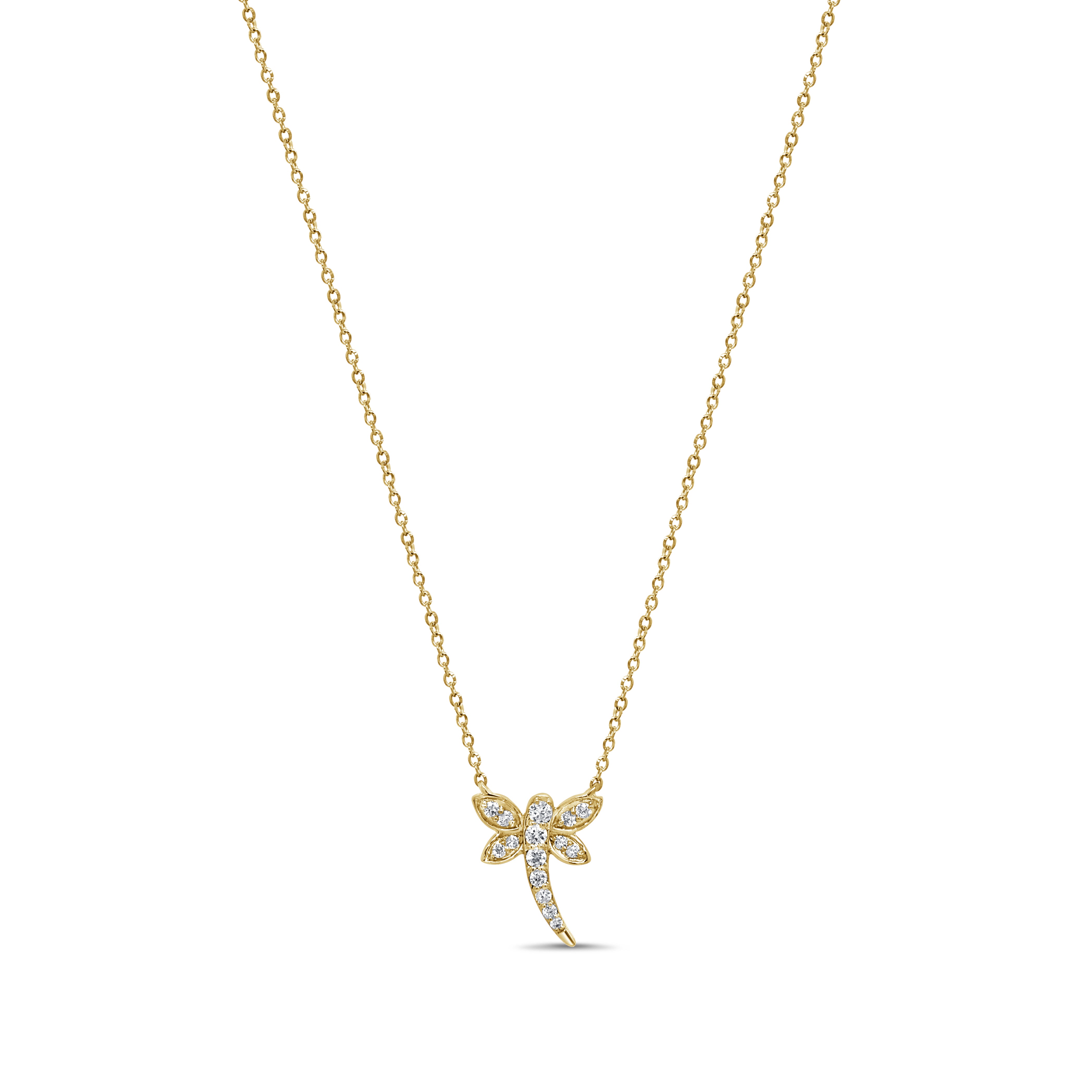 14K Gold Diamond Dragonfly Necklace - 0.13ct