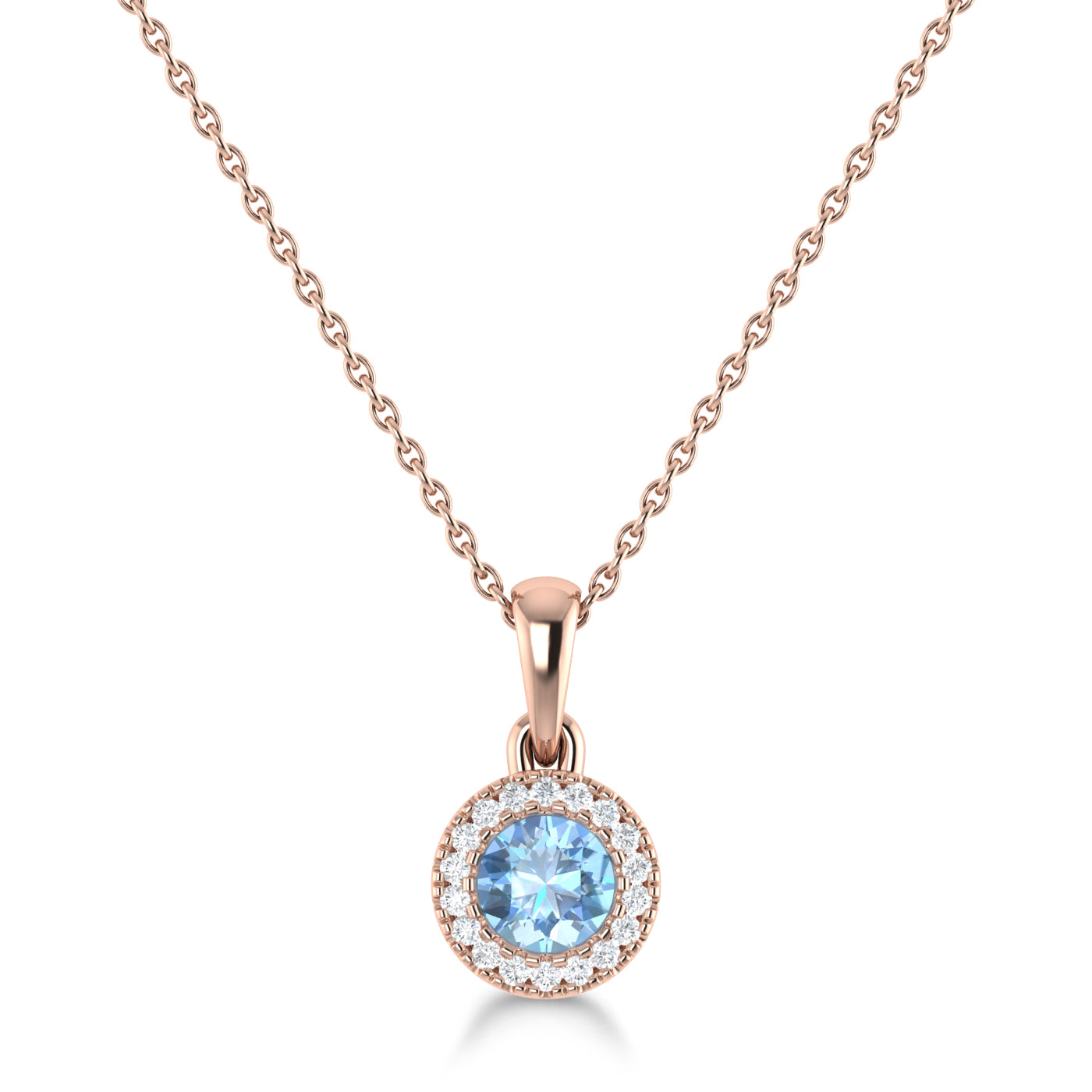 14K Gold Diamond & Aquamarine Circle Pendant