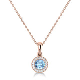 14K Gold Diamond & Aquamarine Circle Pendant