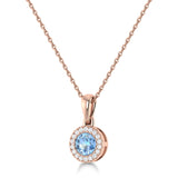 14K Gold Diamond & Aquamarine Circle Pendant